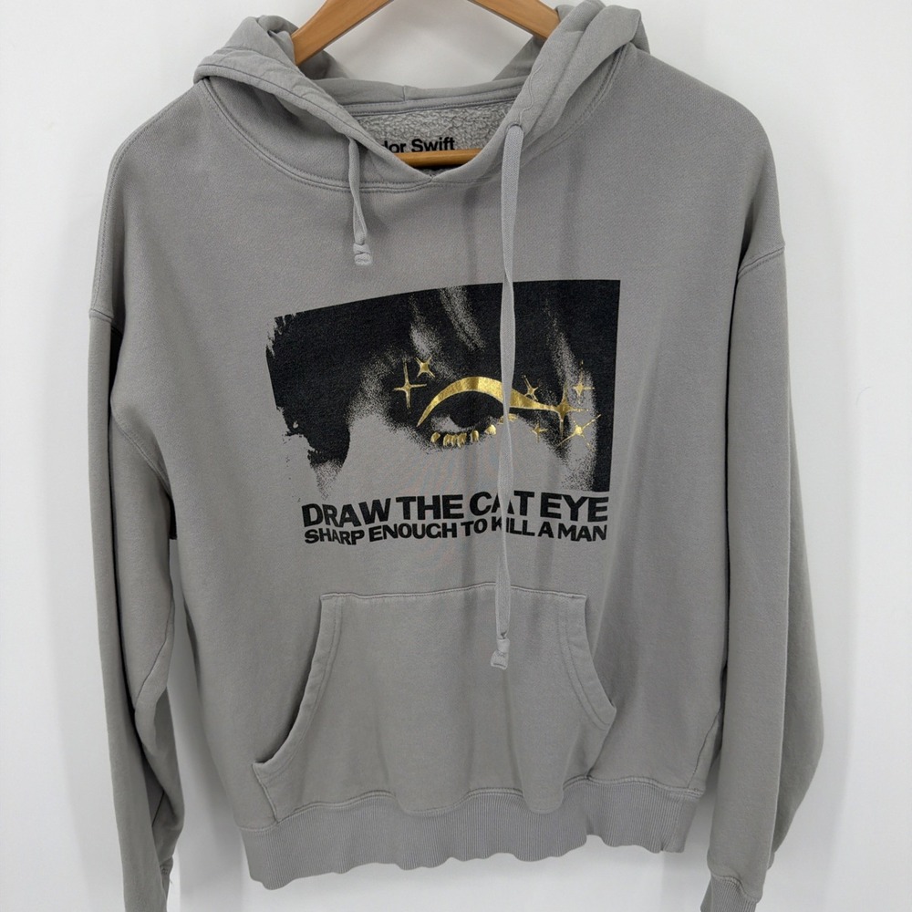 Taylor Swift Sweatshirt Sz M Gray Hoodie Midnights Draw the Cat Eye Official
